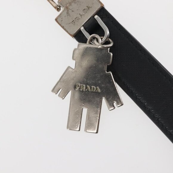PRADA Charm Metal Leather 2 Set Black Silver Auth - Picture 16 of 16